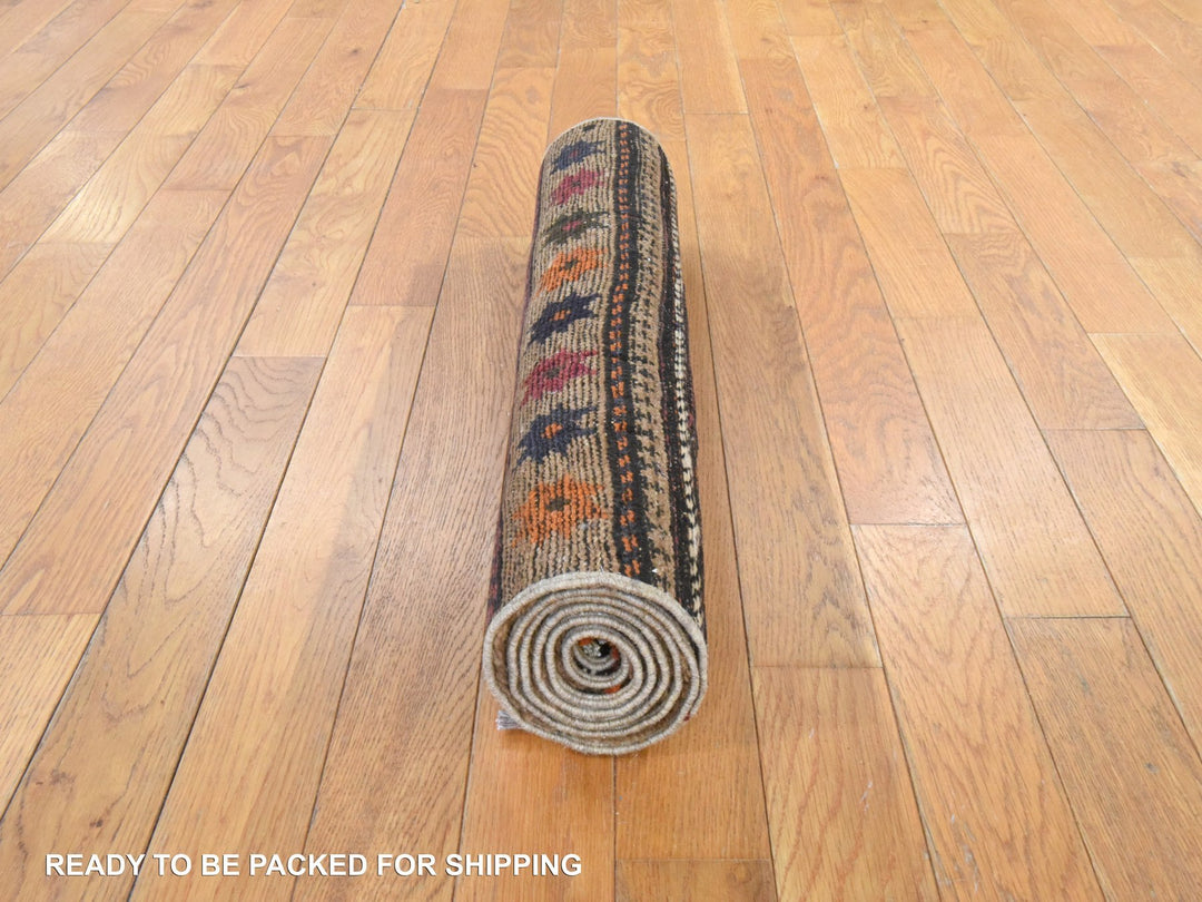 2'4" x 5'10" Vintage Hand Knotted Brown Wool Runner Oriental Rug - MOA10278534
