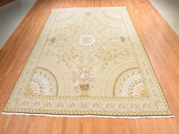 12'2" x 15'2" New Hand Knotted Beige Wool Rectangle Oriental Rug - MOA10278536