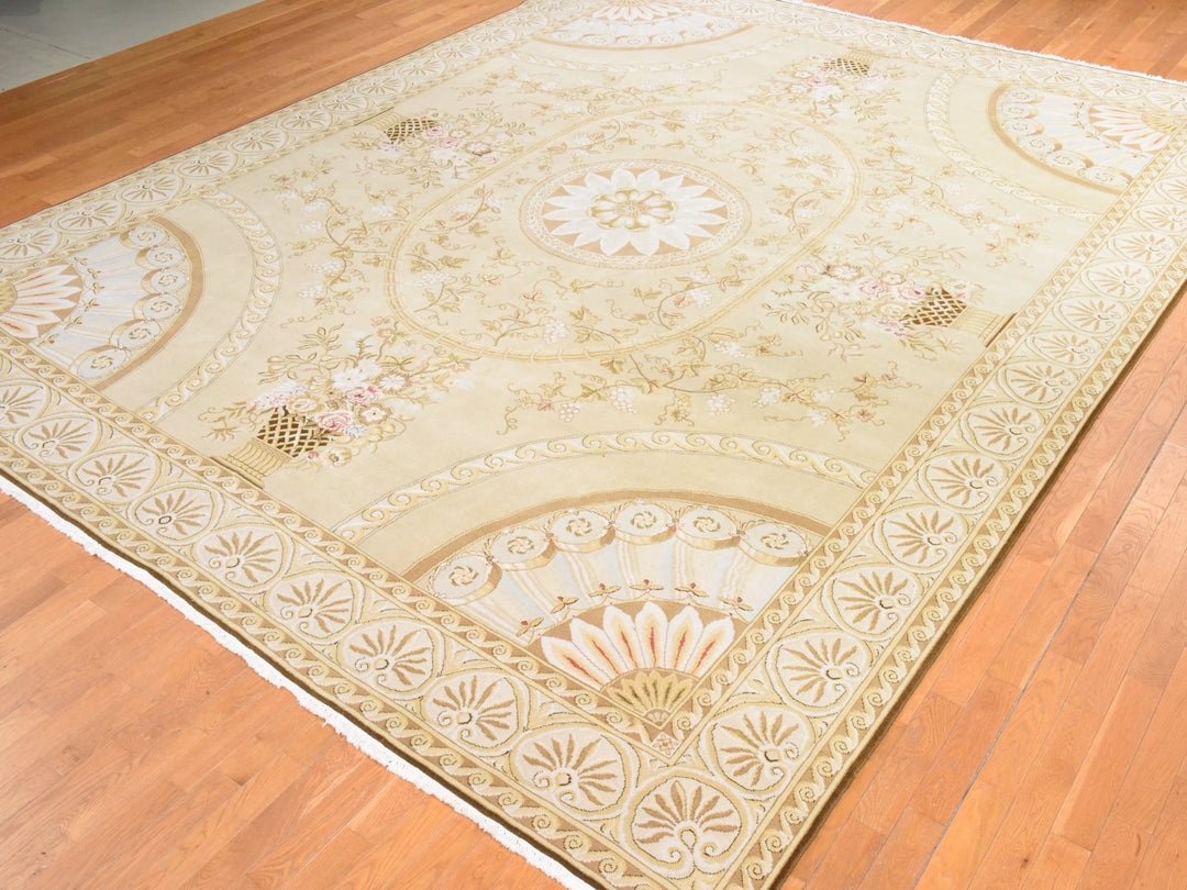 12'2" x 15'2" New Hand Knotted Beige Wool Rectangle Oriental Rug - MOA10278536