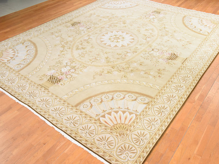 12'2" x 15'2" New Hand Knotted Beige Wool Rectangle Oriental Rug - MOA10278536