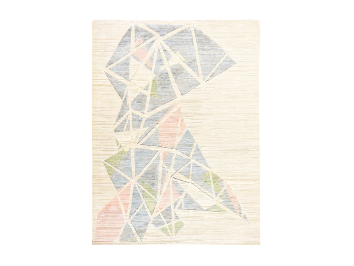 9'0" x 12'0" New Hand Knotted Ivory Wool & Silk Rectangle Oriental Rug - MOA10278537