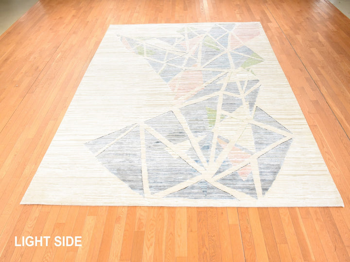 9'0" x 12'0" New Hand Knotted Ivory Wool & Silk Rectangle Oriental Rug - MOA10278537