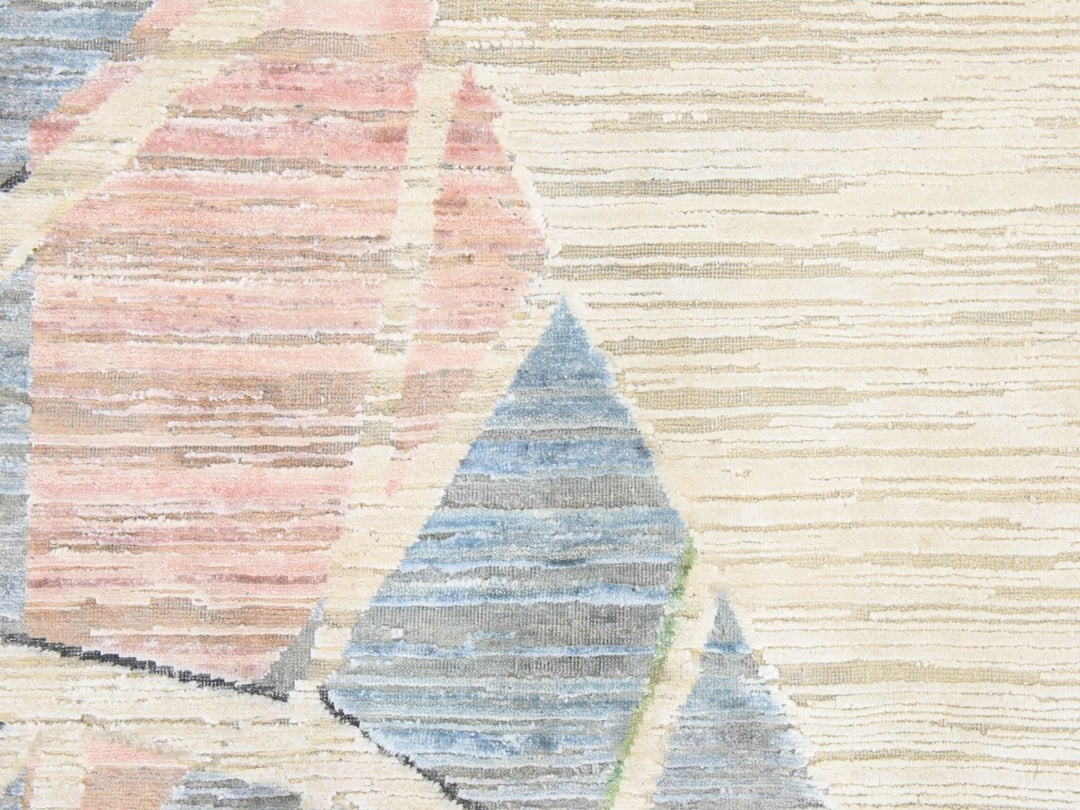 9'0" x 12'0" New Hand Knotted Ivory Wool & Silk Rectangle Oriental Rug - MOA10278537