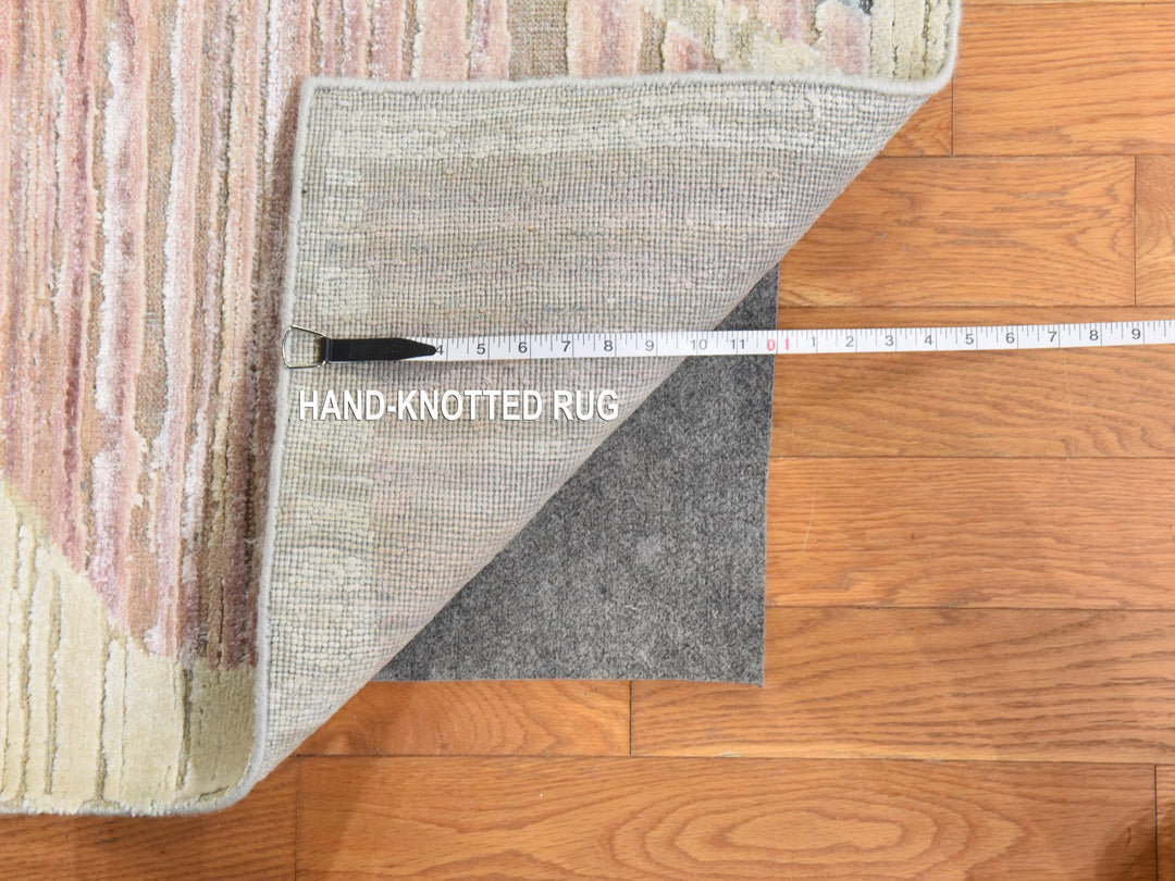 9'0" x 12'0" New Hand Knotted Ivory Wool & Silk Rectangle Oriental Rug - MOA10278537