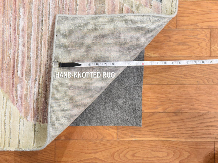 9'0" x 12'0" New Hand Knotted Ivory Wool & Silk Rectangle Oriental Rug - MOA10278537