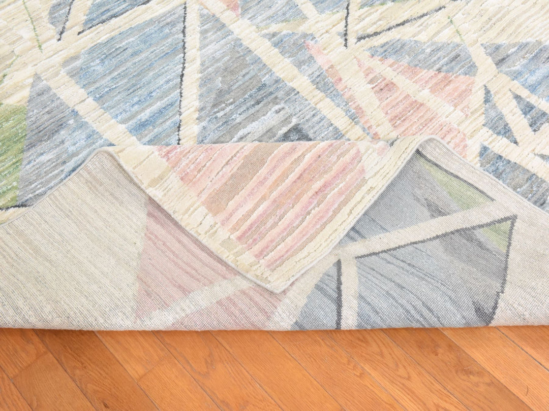 9'0" x 12'0" New Hand Knotted Ivory Wool & Silk Rectangle Oriental Rug - MOA10278537