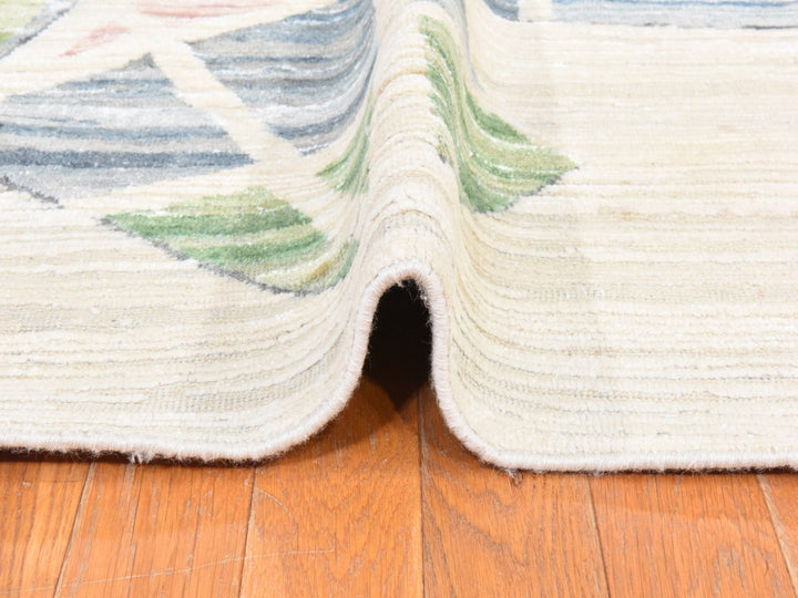 9'0" x 12'0" New Hand Knotted Ivory Wool & Silk Rectangle Oriental Rug - MOA10278537