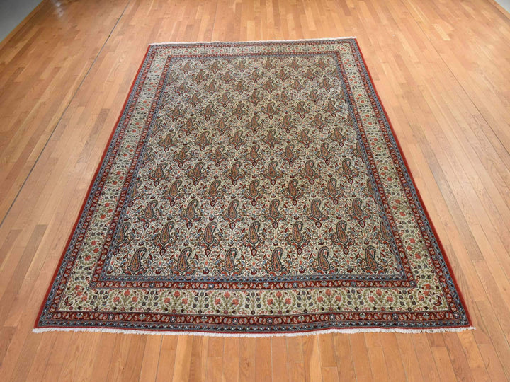 7'10" x 10'9" Vintage Hand Knotted Ivory Wool Rectangle Oriental Rug - MOA10278539