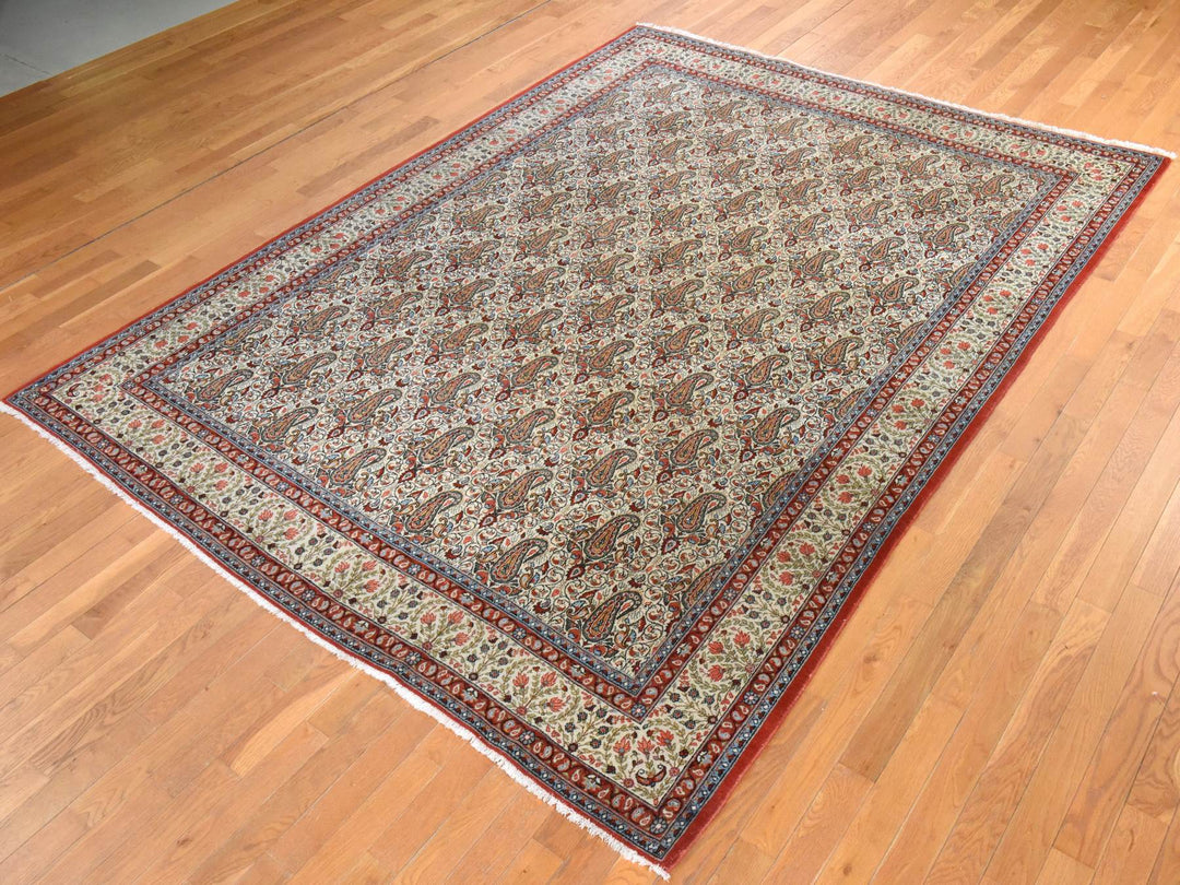 7'10" x 10'9" Vintage Hand Knotted Ivory Wool Rectangle Oriental Rug - MOA10278539