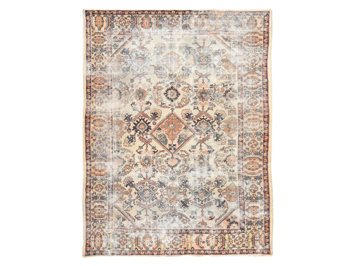8'3" x 11'2" Vintage Hand Knotted Beige Wool Rectangle Oriental Rug - MOA10278540