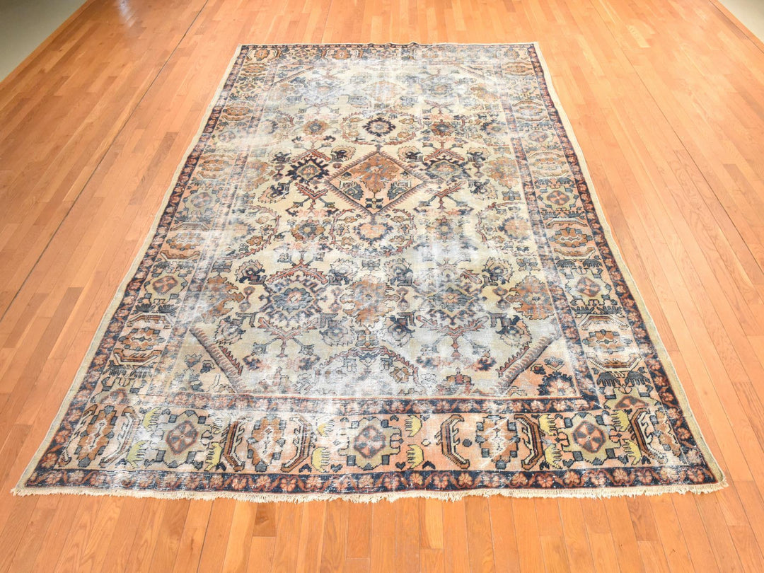 8'3" x 11'2" Vintage Hand Knotted Beige Wool Rectangle Oriental Rug - MOA10278540