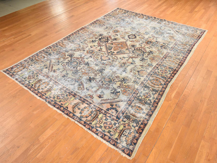 8'3" x 11'2" Vintage Hand Knotted Beige Wool Rectangle Oriental Rug - MOA10278540