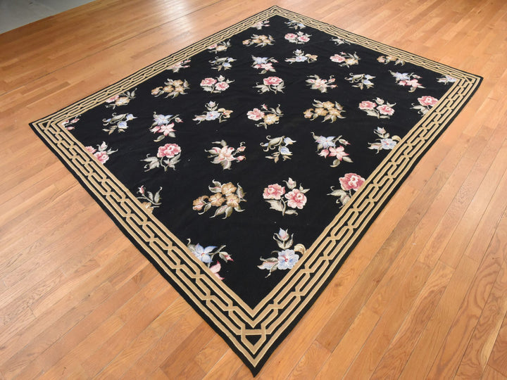 7'8" x 9'5" New Hand Stitched Black Wool Rectangle Oriental Rug - MOA10278541