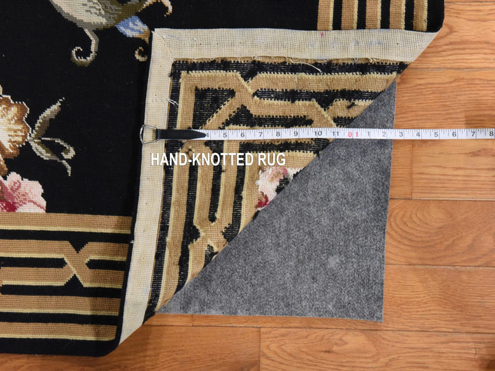 7'8" x 9'5" New Hand Stitched Black Wool Rectangle Oriental Rug - MOA10278541