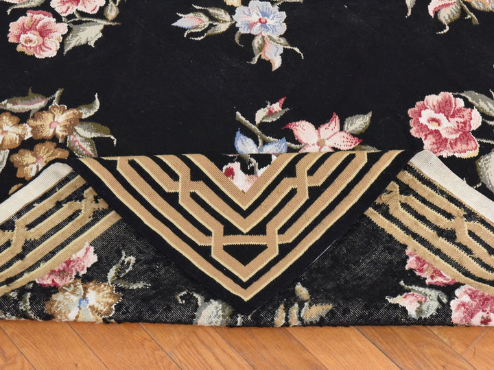 7'8" x 9'5" New Hand Stitched Black Wool Rectangle Oriental Rug - MOA10278541