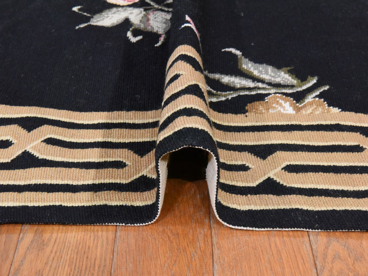 7'8" x 9'5" New Hand Stitched Black Wool Rectangle Oriental Rug - MOA10278541