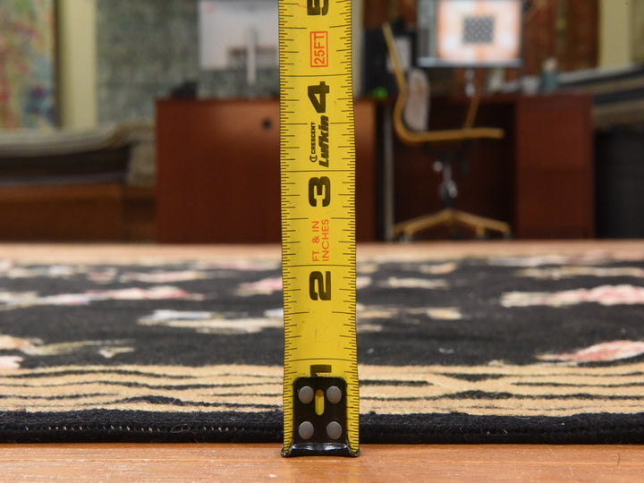 7'8" x 9'5" New Hand Stitched Black Wool Rectangle Oriental Rug - MOA10278541