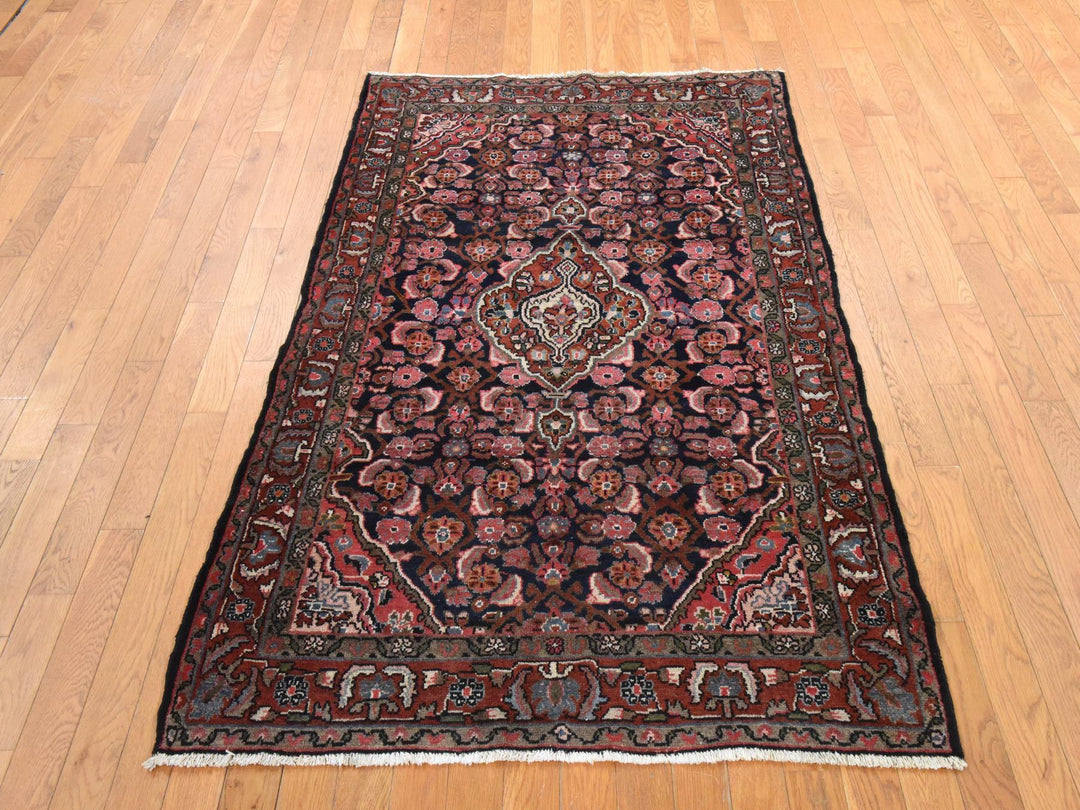 4'0" x 6'5" Vintage Hand Knotted Blue Wool Rectangle Oriental Rug - MOA10278544