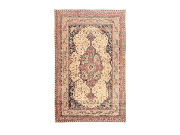 6'6" x 10'2" Vintage Hand Knotted Ivory Wool Rectangle Oriental Rug - MOA10278546