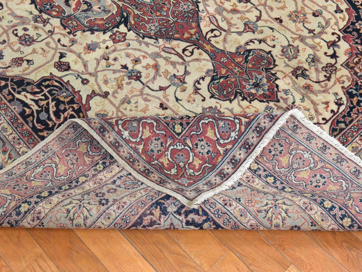 6'6" x 10'2" Vintage Hand Knotted Ivory Wool Rectangle Oriental Rug - MOA10278546
