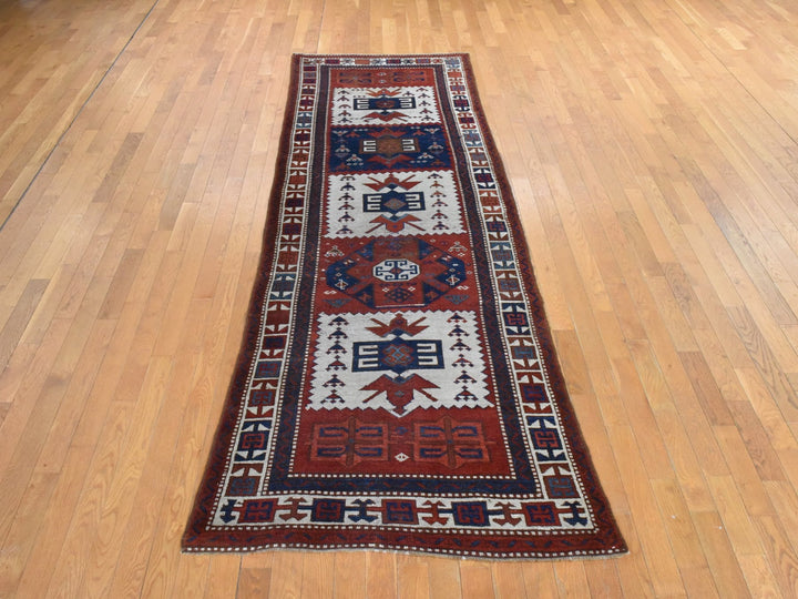 3'6" x 12'2" Vintage Hand Knotted Ivory Wool Runner Oriental Rug - MOA10278547