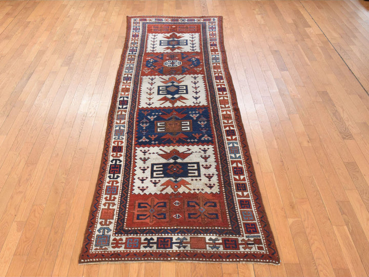 3'6" x 12'2" Vintage Hand Knotted Ivory Wool Runner Oriental Rug - MOA10278547