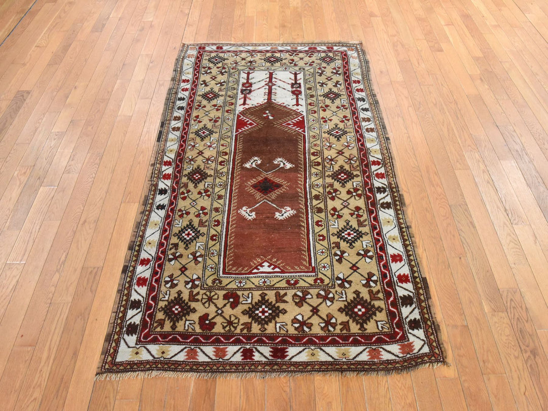 4'1" x 6'0" Vintage Hand Knotted Brown Wool Rectangle Oriental Rug - MOA10278548