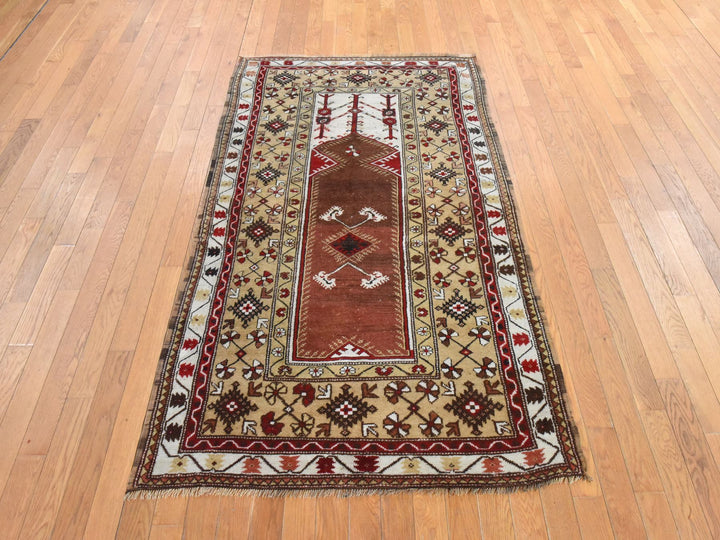 4'1" x 6'0" Vintage Hand Knotted Brown Wool Rectangle Oriental Rug - MOA10278548