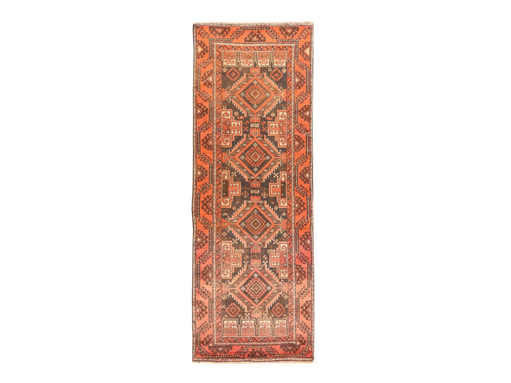 3'3" x 9'6" Vintage Hand Knotted Brown Wool Runner Oriental Rug - MOA10278549