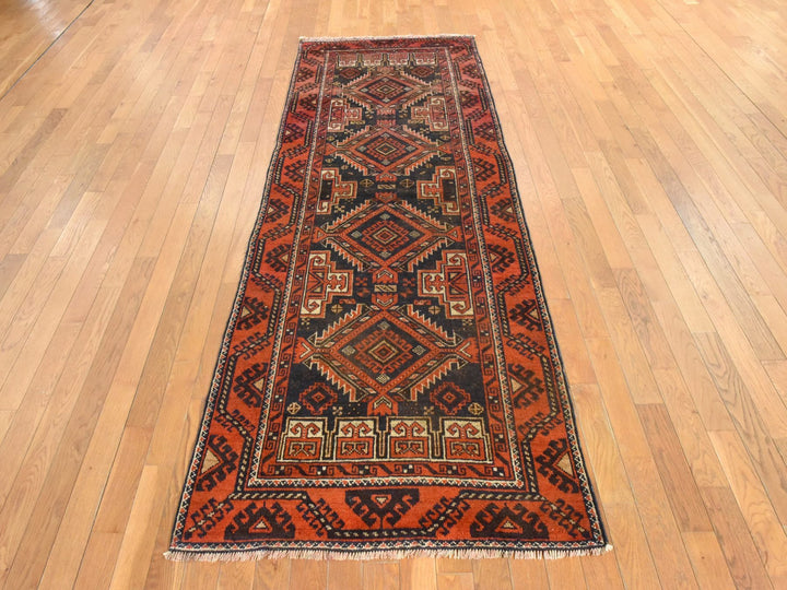 3'3" x 9'6" Vintage Hand Knotted Brown Wool Runner Oriental Rug - MOA10278549