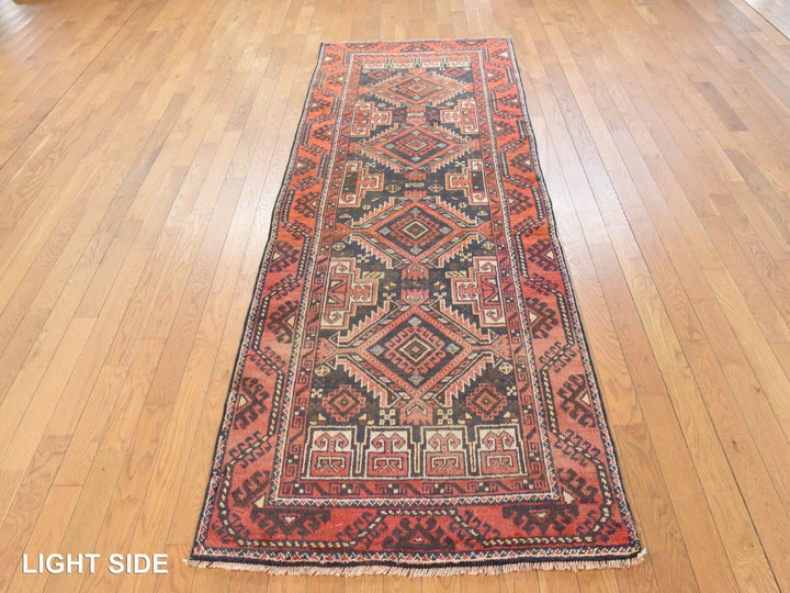 3'3" x 9'6" Vintage Hand Knotted Brown Wool Runner Oriental Rug - MOA10278549