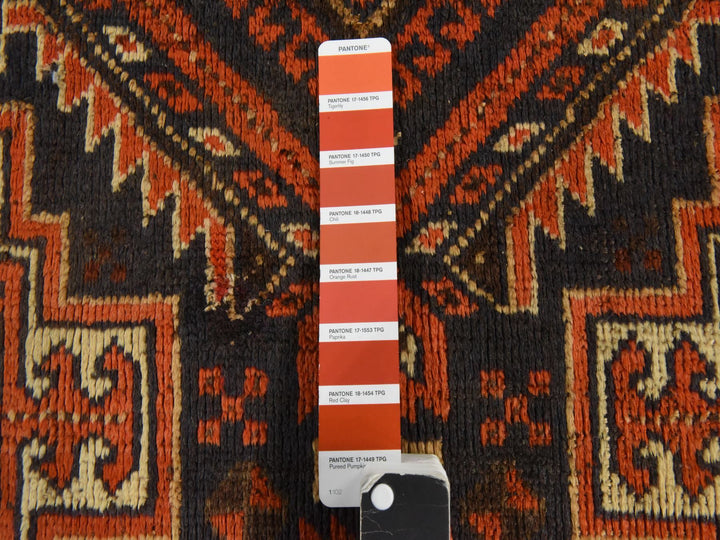 3'3" x 9'6" Vintage Hand Knotted Brown Wool Runner Oriental Rug - MOA10278549