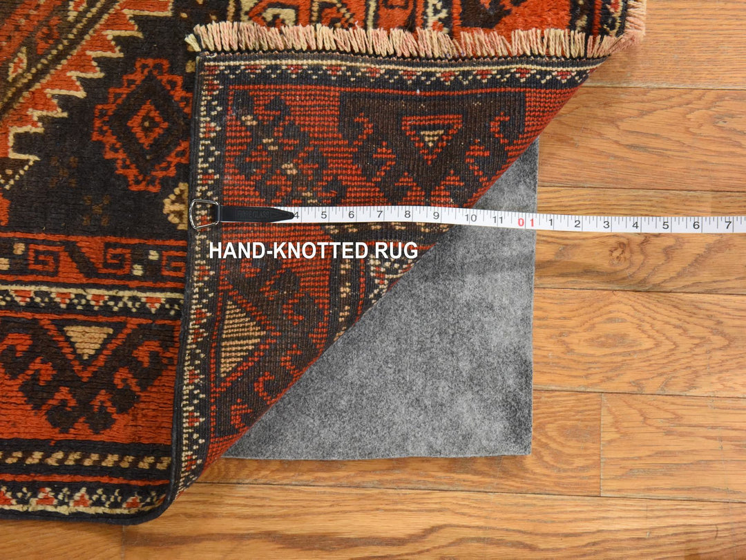 3'3" x 9'6" Vintage Hand Knotted Brown Wool Runner Oriental Rug - MOA10278549