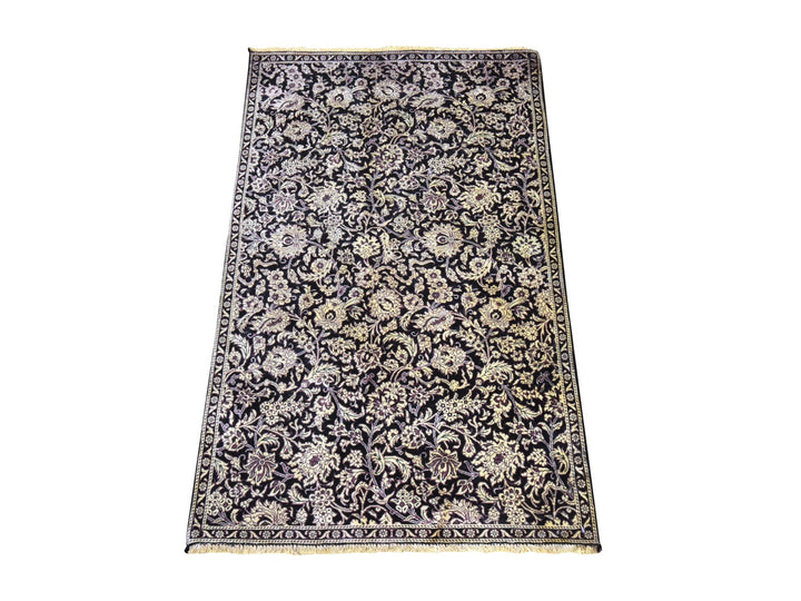 2'0" x 3'4" New Hand Knotted Black Silk Rectangle Oriental Rug - MOA10278553