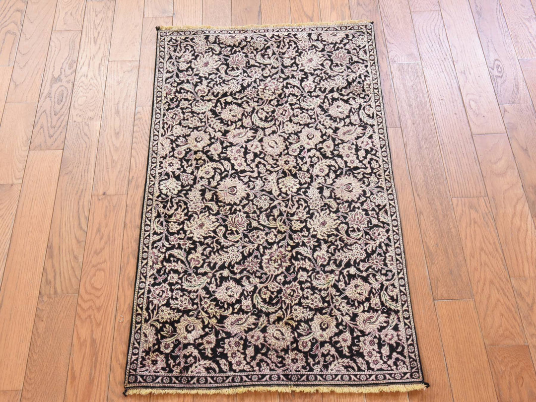 2'0" x 3'4" New Hand Knotted Black Silk Rectangle Oriental Rug - MOA10278553