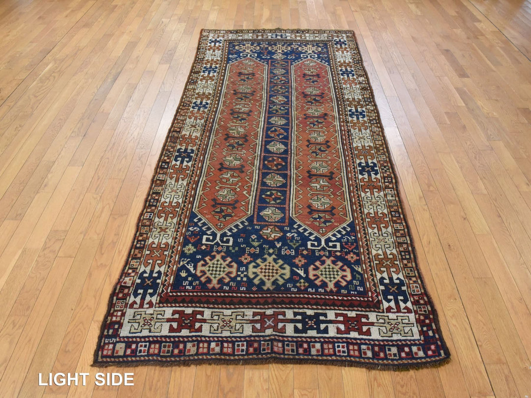 4'1" x 9'3" Vintage Hand Knotted Blue Wool Runner Oriental Rug - MOA10278555