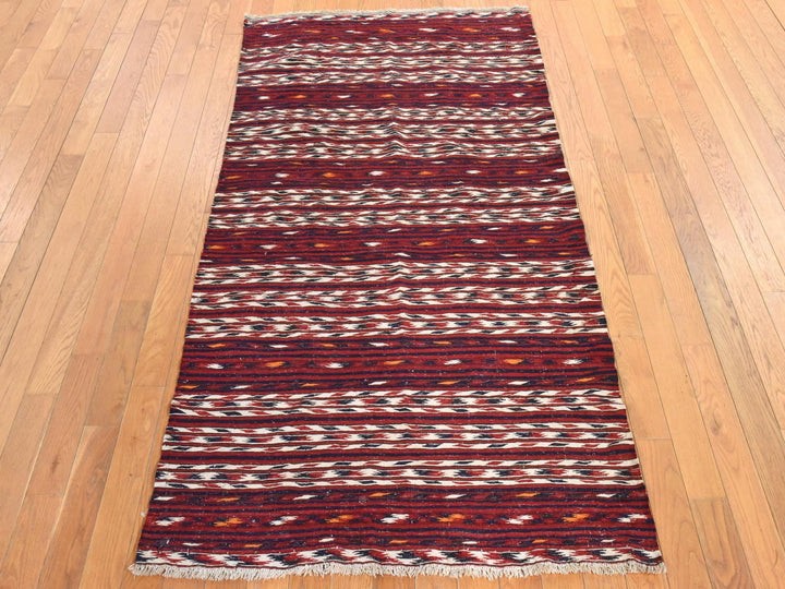 3'5" x 6'5" Vintage Hand Woven Red Wool Rectangle Oriental Rug - MOA10278556