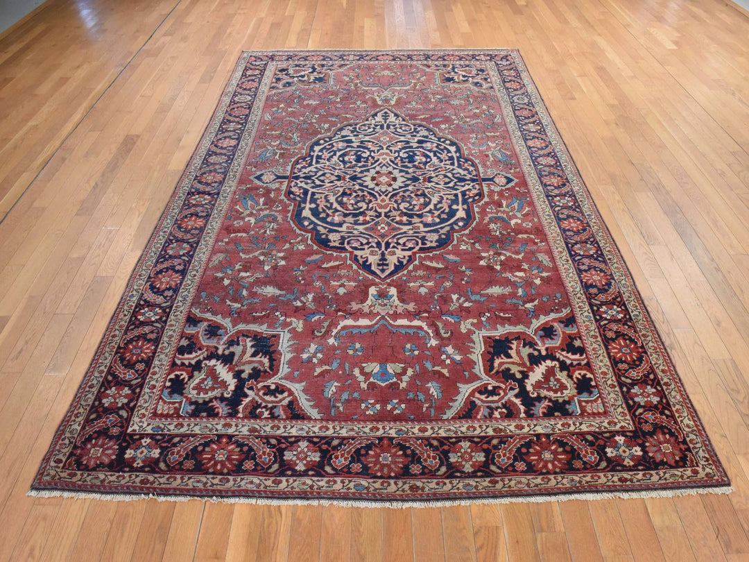 6'7" x 10'2" Vintage Hand Knotted Red Wool Rectangle Oriental Rug - MOA10278557