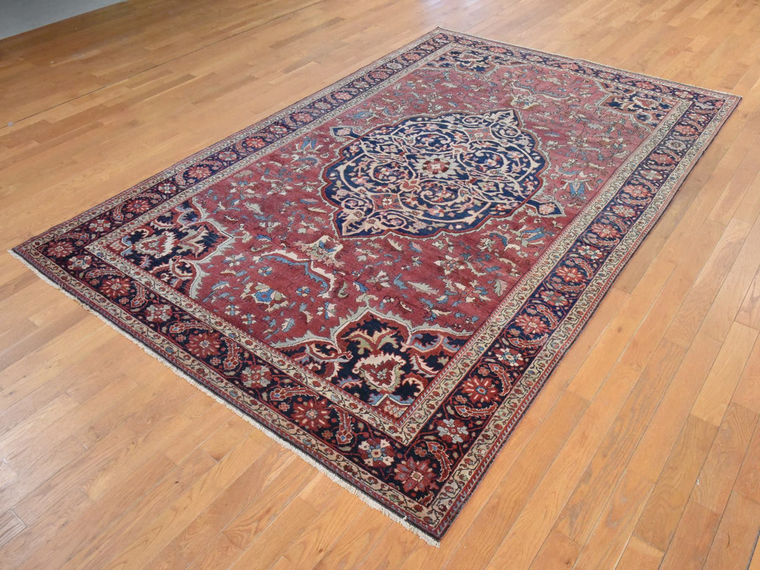 6'7" x 10'2" Vintage Hand Knotted Red Wool Rectangle Oriental Rug - MOA10278557