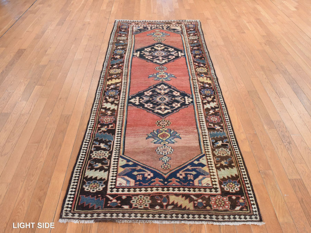 3'9" x 9'3" Vintage Hand Knotted Orange Wool Runner Oriental Rug - MOA10278558