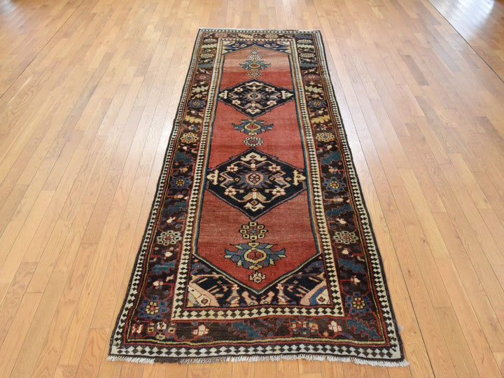 3'9" x 9'3" Vintage Hand Knotted Orange Wool Runner Oriental Rug - MOA10278558