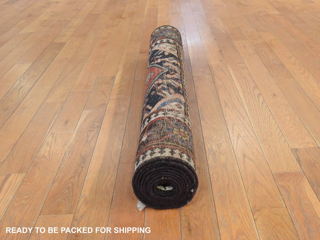 3'9" x 9'3" Vintage Hand Knotted Orange Wool Runner Oriental Rug - MOA10278558