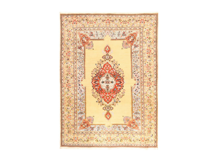 6'2" x 8'9" Vintage Hand Knotted Yellow Wool Rectangle Oriental Rug - MOA10278560