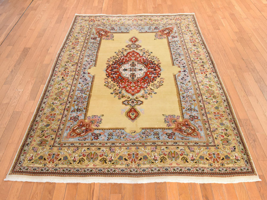 6'2" x 8'9" Vintage Hand Knotted Yellow Wool Rectangle Oriental Rug - MOA10278560