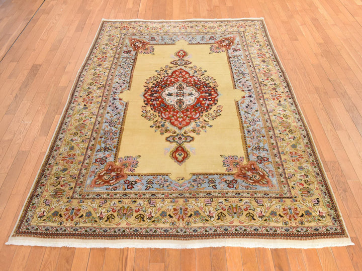 6'2" x 8'9" Vintage Hand Knotted Yellow Wool Rectangle Oriental Rug - MOA10278560