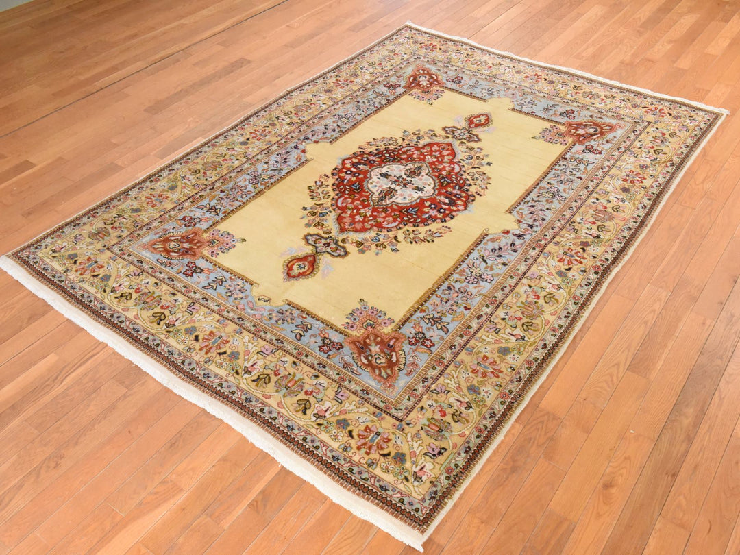6'2" x 8'9" Vintage Hand Knotted Yellow Wool Rectangle Oriental Rug - MOA10278560