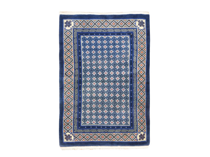 3'10" x 6'2" Vintage Hand Knotted Blue Wool Rectangle Oriental Rug - MOA10278562