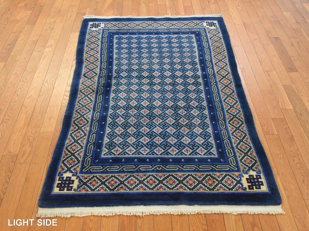 3'10" x 6'2" Vintage Hand Knotted Blue Wool Rectangle Oriental Rug - MOA10278562