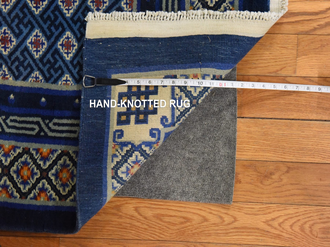 3'10" x 6'2" Vintage Hand Knotted Blue Wool Rectangle Oriental Rug - MOA10278562