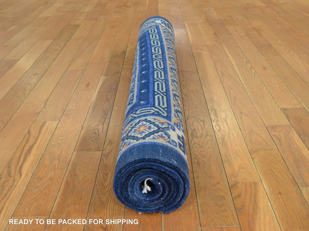 3'10" x 6'2" Vintage Hand Knotted Blue Wool Rectangle Oriental Rug - MOA10278562